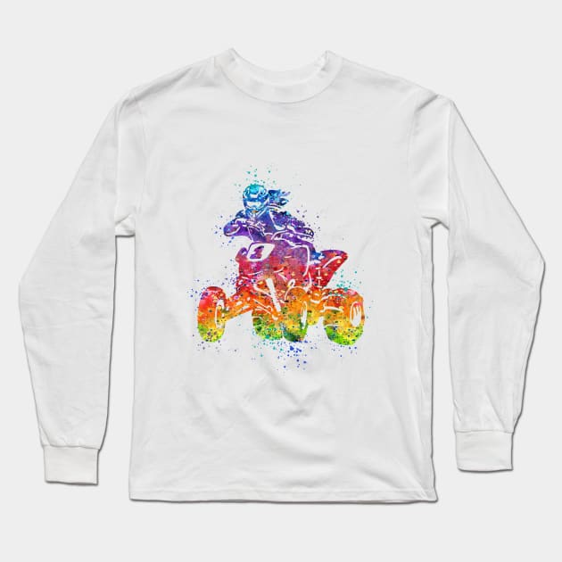 Four Wheeler Riding Girl Watercolor Silhouette Long Sleeve T-Shirt by LotusGifts